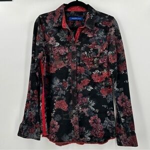 GEORG Roth LA Designer Black Floral Button Down Top See Measurements in Pics